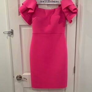 Eliza J Vibrant Pink Mini Dress with Ruffle Sleeves